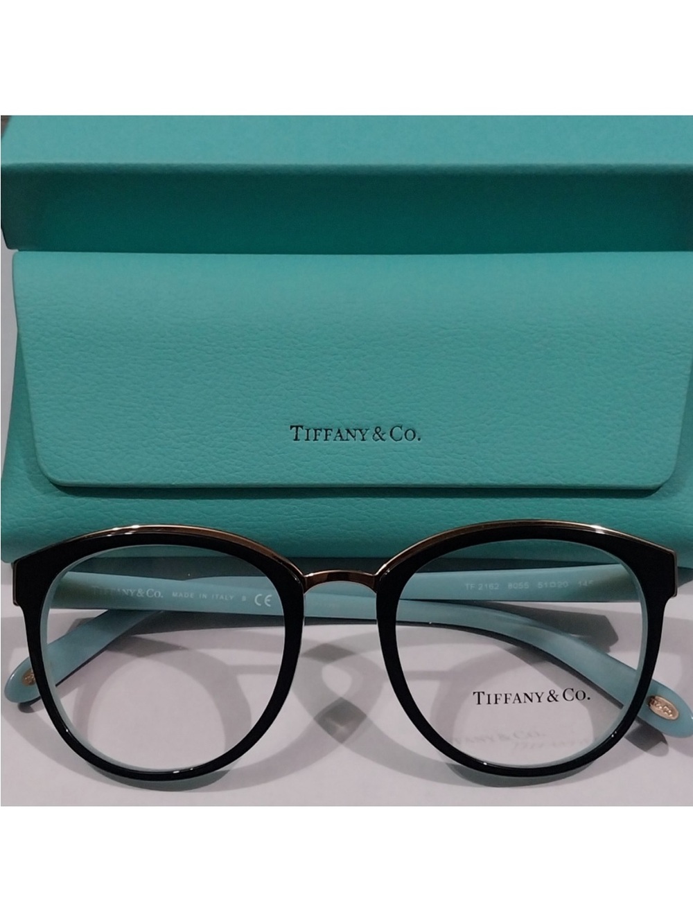 Tiffany & Co Black Round Glasses TF 2162 8055 Black On Blue Eyeglasses 51-20-145 - Picture 10 of 12